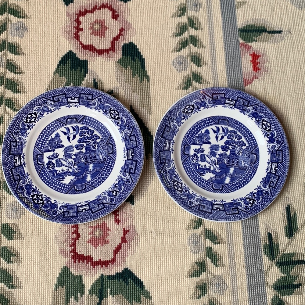 2 Willow Blue Willow Swinnertons Staffordshire England Old Willow Bread Plates